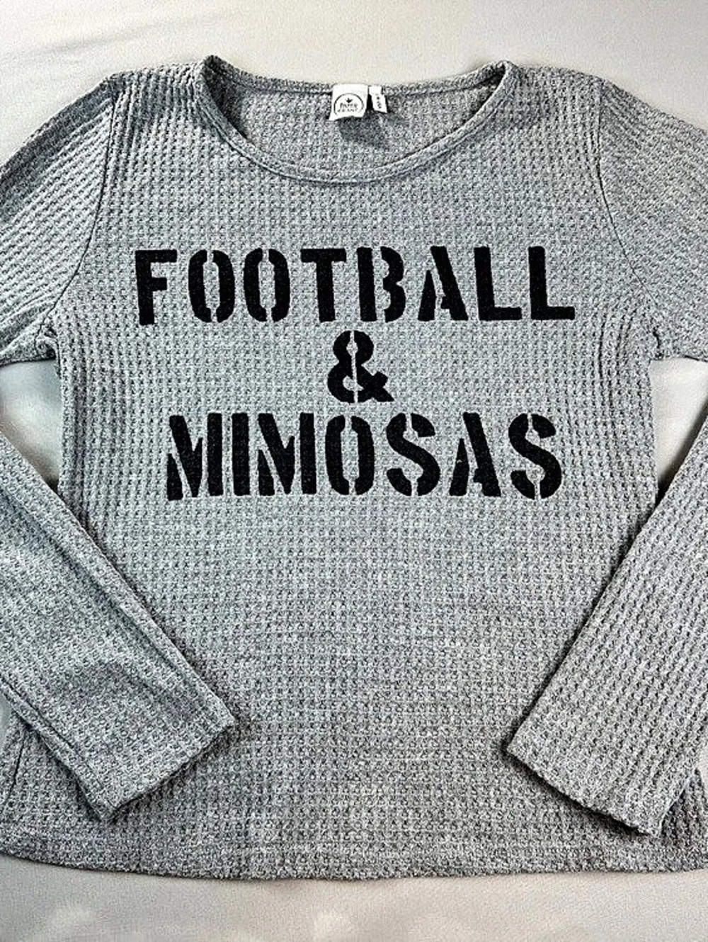 Paper Crane Football Mimosas Shirt Long Sleeve Gray Waffle Medium Top